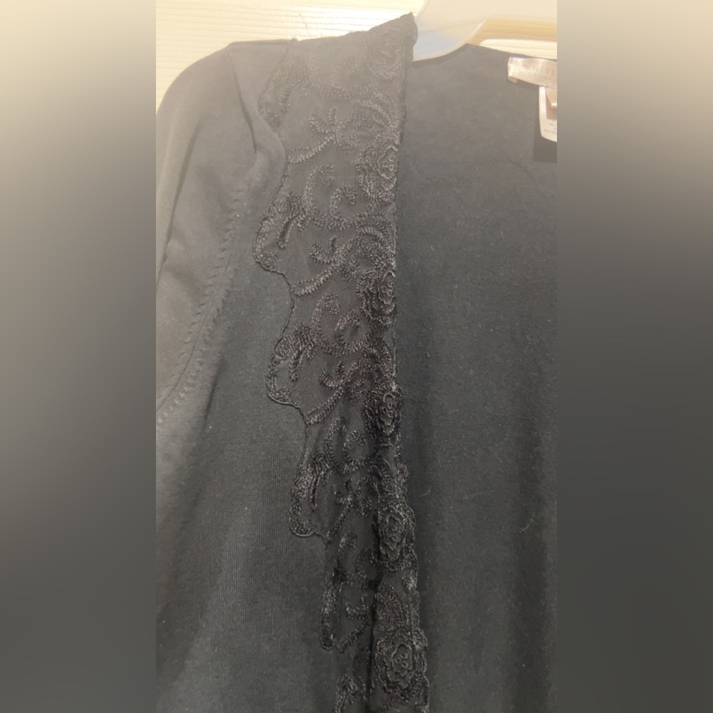 White House, Black Market Silk Black lace cardigan with ruffles Size: XL #lace - Picture 3 of 7